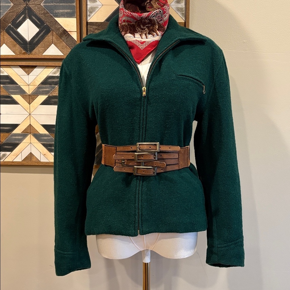 Vintage Ralph Lauren 70s 80s Dark Green Wool Hunting Jacket Plaid Lining size 6